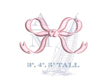 Satin bow embroidery design | 3" 4" 5" large sizes | monogram add-on | coquette girly | machine embroidery digital file
