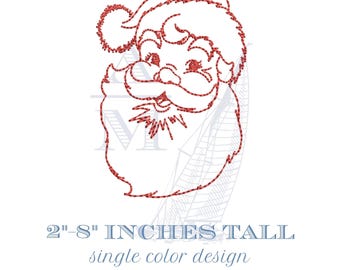 Vintage santa outline embroidery design, single thread color redwork design, quick stitch christmas design, 7 sizes