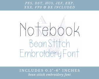 Bean Stitch Notebook Back to School Embroidery Font | floss stitch handwritten | bx font | 0.5"–6" | machine embroidery