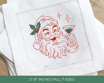 Borduurpatroon voor een cocktailservetje met de Kerstman, Santa Claus Martini
