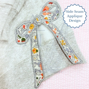 Hand Tied Style Side Bow Applique for Sweatshirts and Tops, Trendy Embroidery Design File, Satin Finish 3", 4", 5", 6", 7" Tall
