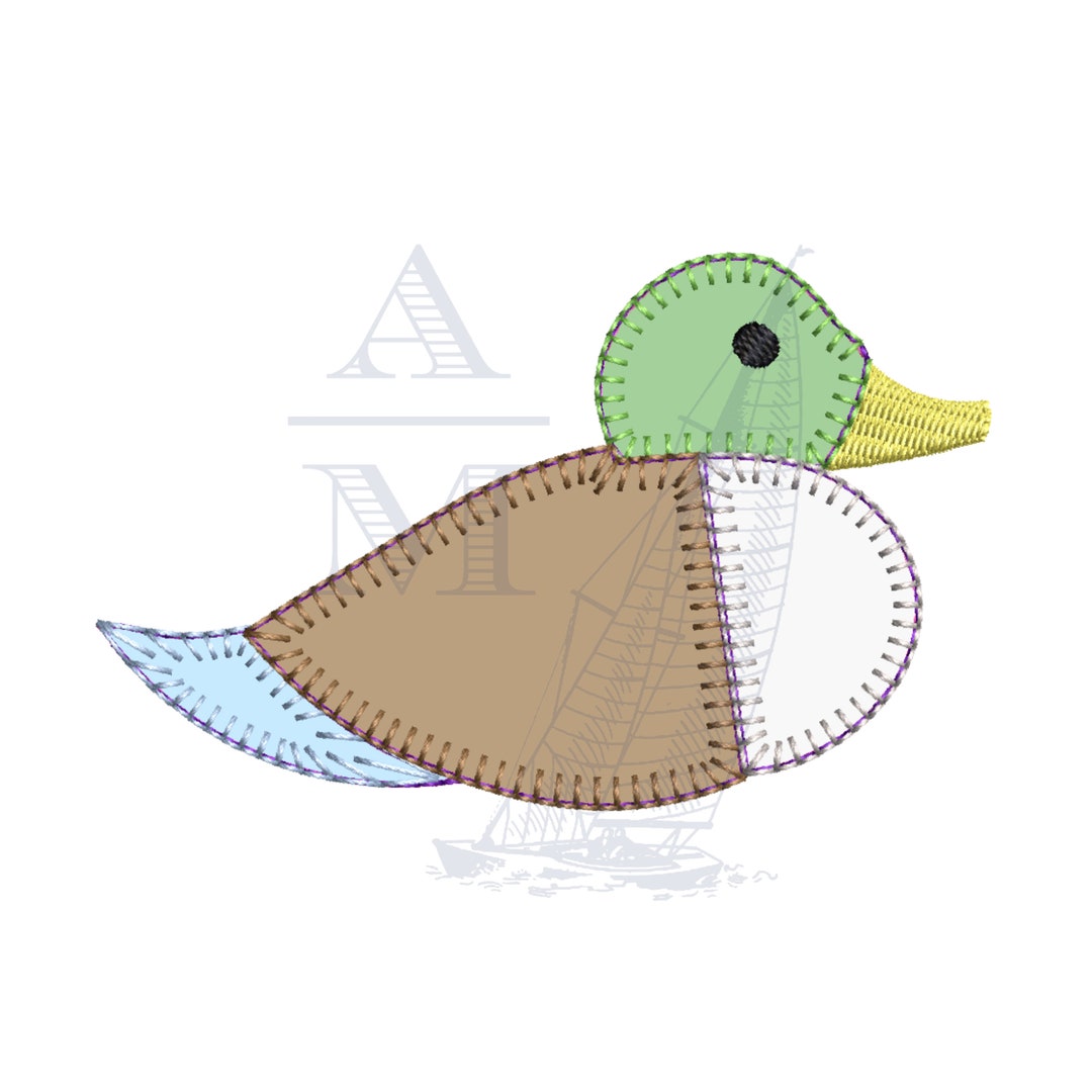 Mallard Duck Applique Embroidery Design, Sketch Vintage Stitch, 4 Sizes ...