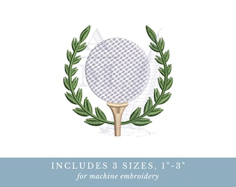 Golf Ball and Greenery Embroidery Design, Golf Wreath Motif, Digital Golf Design for Hats, Towels, Custom Apparel, Masters Tournament