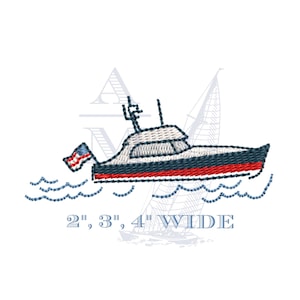 Picnic boat embroidery design | chesapeake bay yacht | handstitch style | 2" 3" 4" | nautical machine embroidery digital file