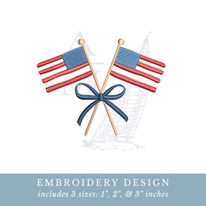 American flags with bow embroidery design | usa 250th | 3 sizes | patriotic | machine embroidery digital file