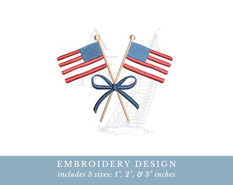 American flags with bow embroidery design | usa 250th | 3 sizes | patriotic | machine embroidery digital file
