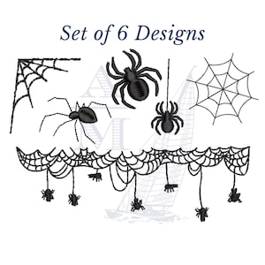 Halloween Spider Web Embroidery Design Set of 5 Add on Designs and 1 Frame, 3 sizes each