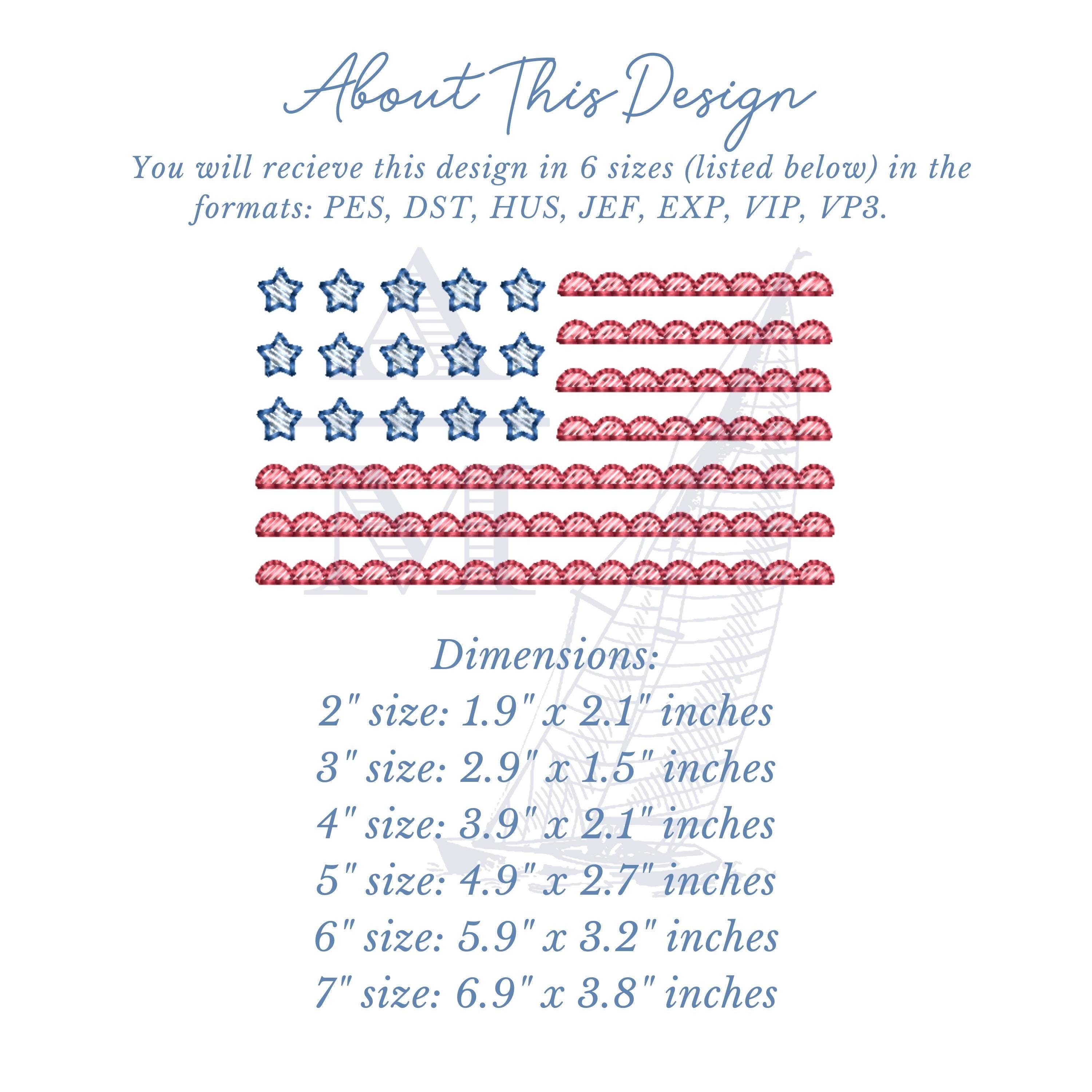 American Flag Patriotic Embroidery Design, Scalloped Flag, Quick Stitch ...