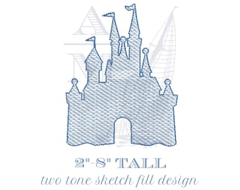 Princess castle embroidery design | quick stitch sketch fill | theme park trip | 8 sizes | machine embroidery
