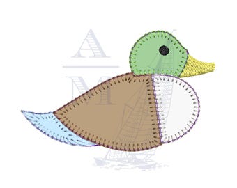 Stockente Ente Applikation Stickdatei Stickdesign | vintage Skizze | 4 Größen 5cm–12cm | Jungen Mädchen | Maschinenstickdatei, digitale Datei