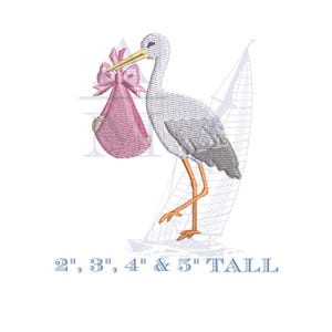 New Baby Embroidery Design File | Stork Motif, Four Sizes for Machine Embroidery