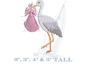 Stork Embroidery Design, Standing Stork and New Baby Machine Embroidery File, 4 Sizes