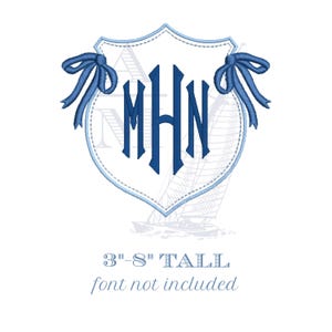 Monogram Crest Embroidery Design with Side Bows, Perfect for New Baby Banner, 3-8 inches