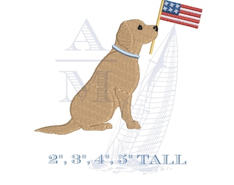 Patriotic dog embroidery design | lab puppy american flag | 4th of july | 4 sizes | machine embroidery