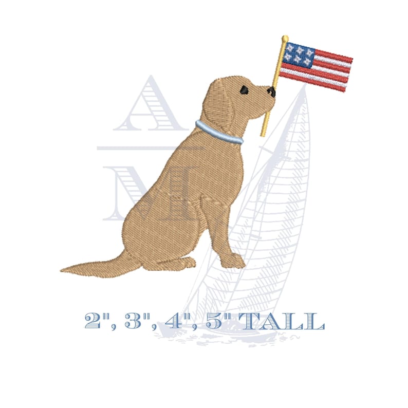 Patriotic 4th of July Dog Embroidery Design for Machine Embroidery with American Flag, Lab Puppy Design File, 4 Sizes image 1