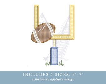 Goal Post Football Applique Embroidery Design | Game Day Machine Embroidery | 5 Sizes 3-7 inches wide
