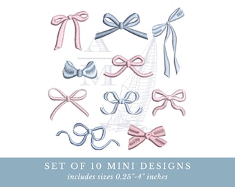 Mini strikjes borduurpatronen, set van 10 satijnen ontwerpen | 0,25–4 inch formaten, multi-format