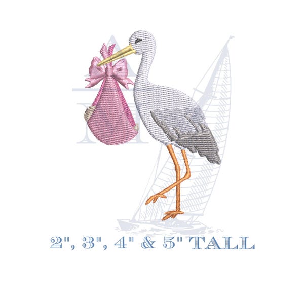 Stork New Baby Embroidery Design File | Baby Boy Baby Girl Design | 4 Sizes for Machine Embroidery