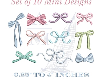 SET OF 10 Bow Embroidery Designs, Buy More Save More, Get All 3 Bundle Packs, 0.5&quot; to 4&quot;, Digital Design Files for Machine Embroidery