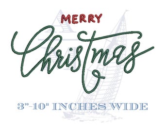 Merry christmas embroidery design | two font styles | 8 sizes 3"–10" | sweatshirts towels | machine embroidery