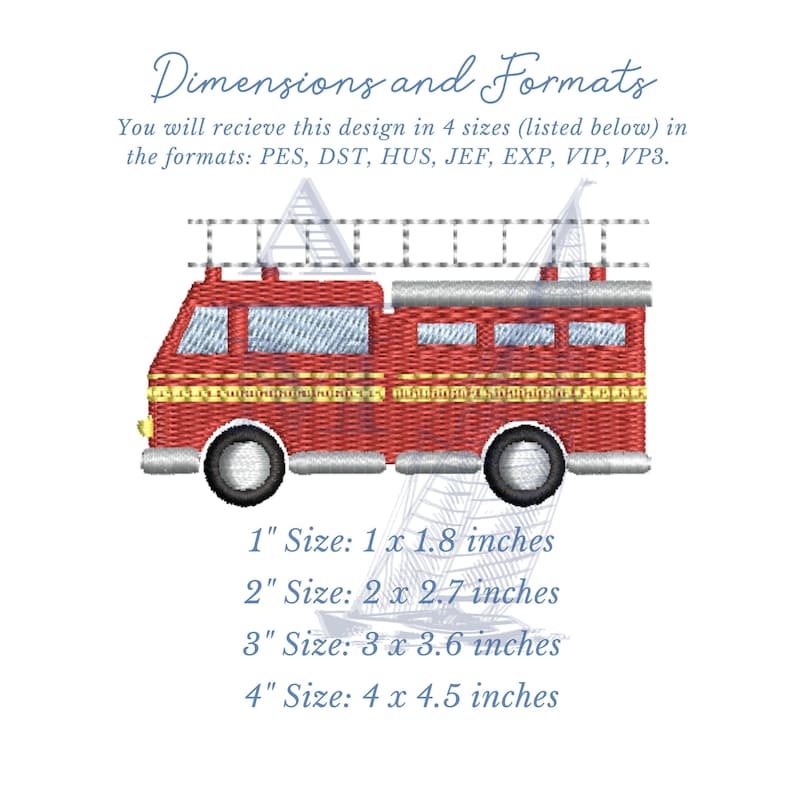 Mini firetruck embroidery design | 1"–4" fill stitch | fire fighter boys girls | machine embroidery digital file image 2
