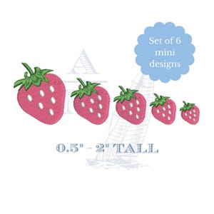 Mini strawberry embroidery design | 6 sizes 0.5"–2" | summer fruit | machine embroidery digital file