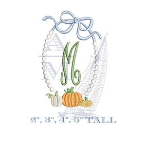 Pumpkin pearl bow fall monogram frame | girly autumn embroidery | 2"–5" | machine embroidery digital file