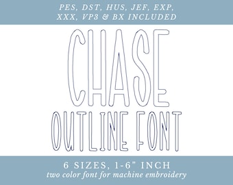 Chase Outline Floss Stitch Embroidery Font | Block Uppercase Letters for Machine Embroidery | 1-6 inches | BX Files Included