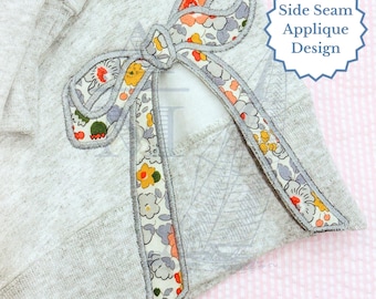 Hand Tied Style Side Bow Applique for Sweatshirts and Tops, Trendy Embroidery Design File, Satin Finish 3&quot;, 4&quot;, 5&quot;, 6&quot;, 7&quot; Tall
