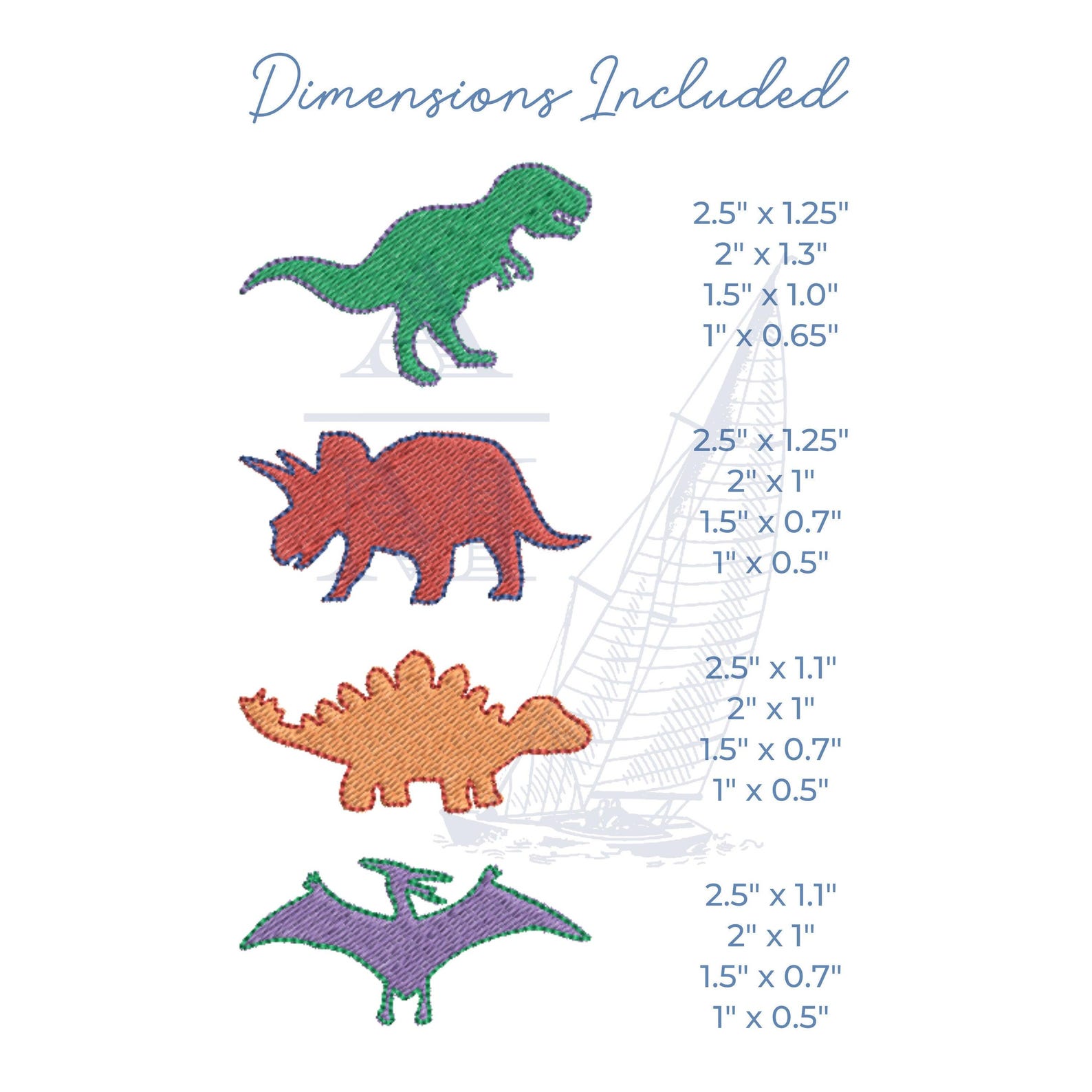 Mini Dinosaur Embroidery Design Set of 4 | T-rex Stegosaurus ...