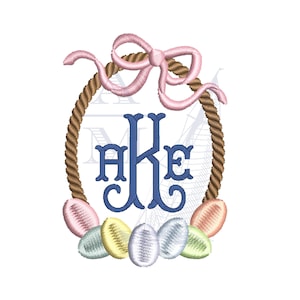 Easter basket bow monogram frame embroidery | 3" 4" 5" | spring girly | machine embroidery digital file