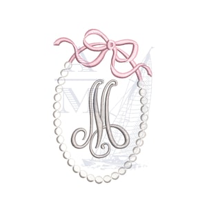 Diseño de bordado de marco con monograma y lazo de perlas / 2" 3" 4" 5" / diseño de bordado femenino coqueto / archivo digital para bordado a máquina