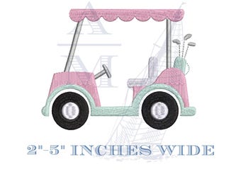 Golf Cart Embroidery Design with Clubs,  4 Sizes,  Machine Embroidery Digital File