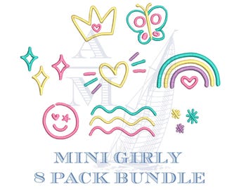 Mini embroidery designs bundle | hearts stars rainbow crown | 8 girly designs | 0.5"–2" | machine embroidery
