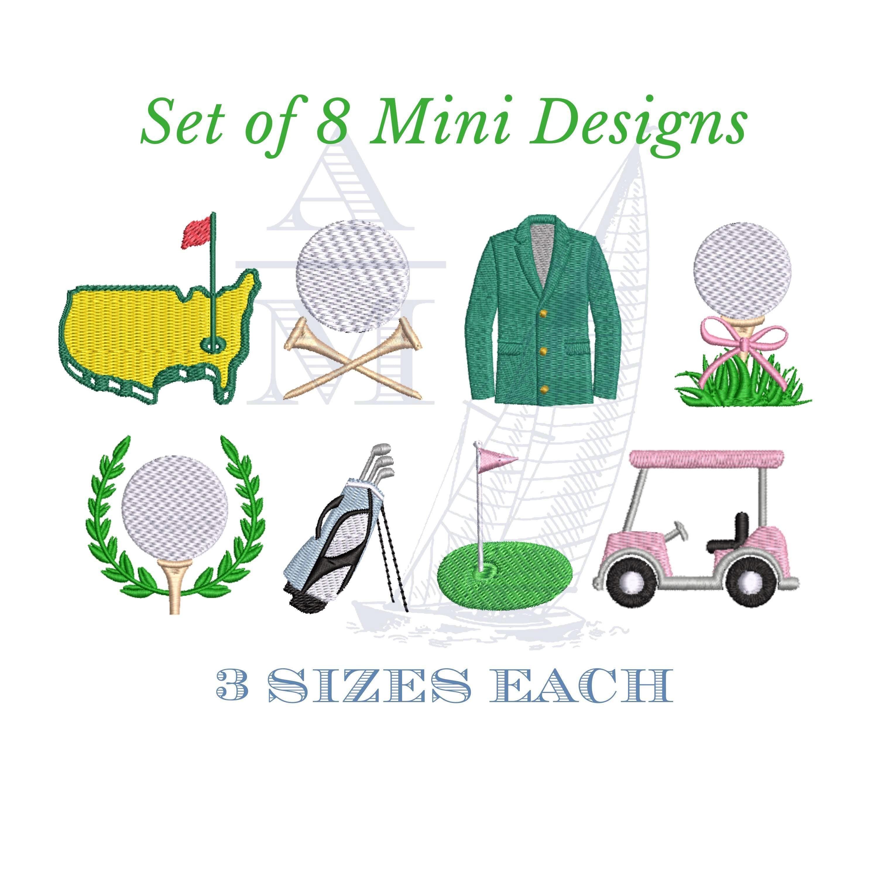 Mini Golf Embroidery Designs Set of 10, Golf Ball Cart Bag, 3 Sizes Each,  Machine Embroidery Digital File