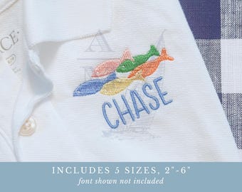Desenho de bordado de cardume de peixes | pescador náutico no verão | 5-15 cm | meninos e meninas | arquivo digital para bordado à máquina com tema costeiro