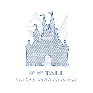 Princess Castle Embroidery Design, Quick stitch sketch fill, vintage style embroidery machine file, 8 sizes