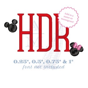 Mouse ears embroidery designs, mickey and minnie, add to monogram or name, add on design, 4 sizes