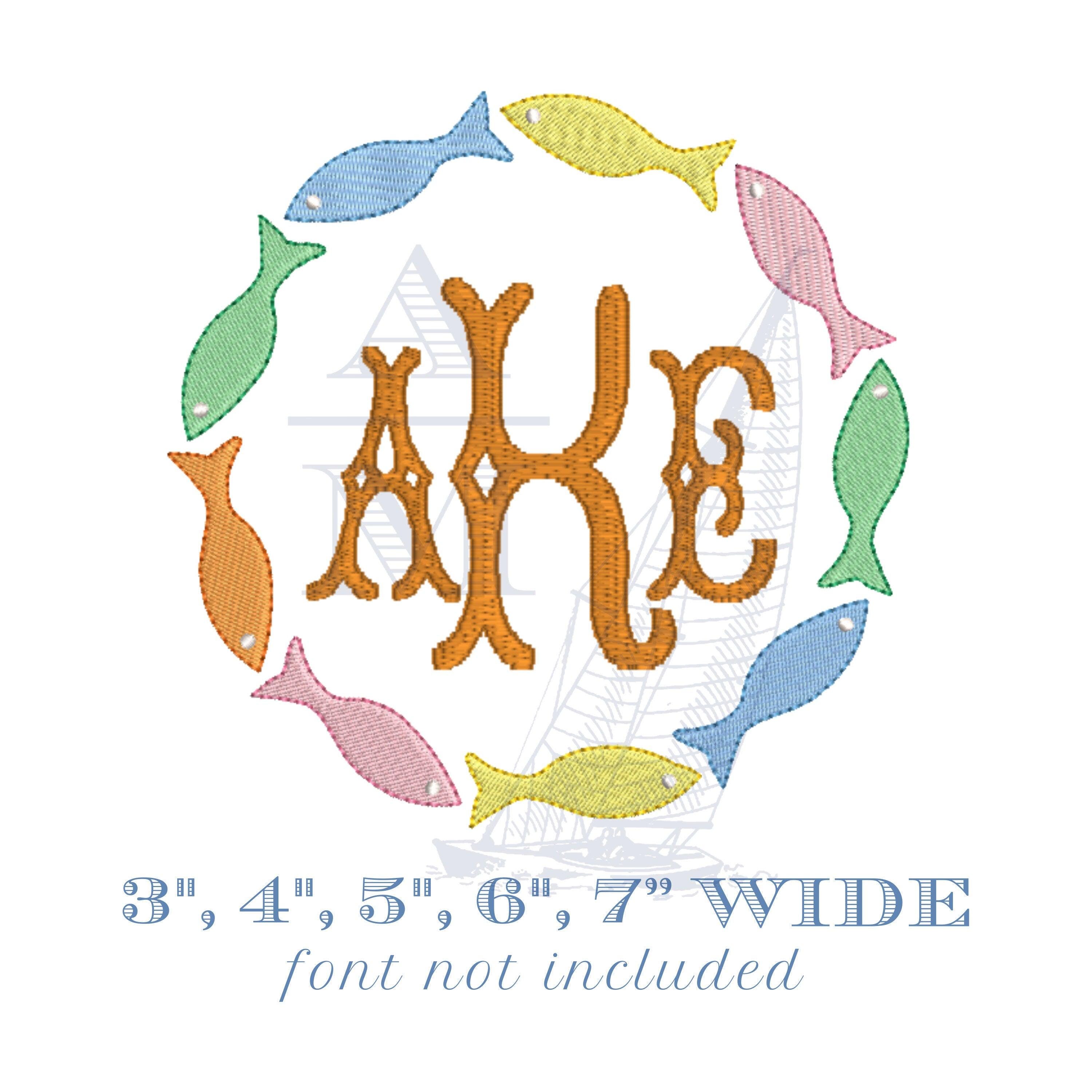Fish Monogram Frame Embroidery Design | Sketch Fill | 3