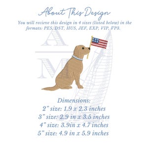 Patriotic 4th of July Dog Embroidery Design for Machine Embroidery with American Flag, Lab Puppy Design File, 4 Sizes image 2
