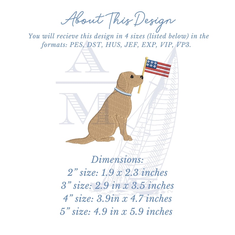 Patriotic 4th of July Dog Embroidery Design for Machine Embroidery with American Flag, Lab Puppy Design File, 4 Sizes image 2