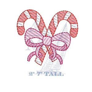 Candy canes with bow embroidery design | sketch fill quick stitch | 6 sizes | christmas | machine embroidery digital file