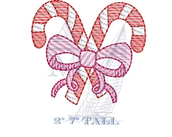 Candy canes with bow embroidery design | sketch fill quick stitch | 6 sizes | christmas | machine embroidery digital file