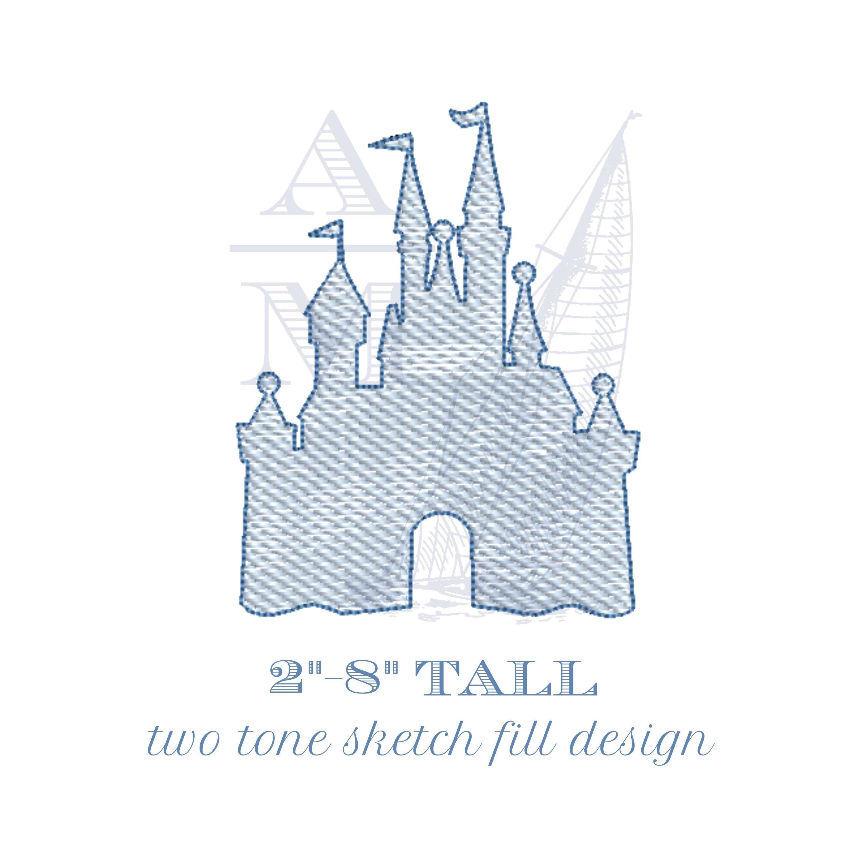 Prinzessin Schloss Stickdatei, Schnellstich Skizze Füllmuster, Stickdatei im Vintage Stil, 8 Größen