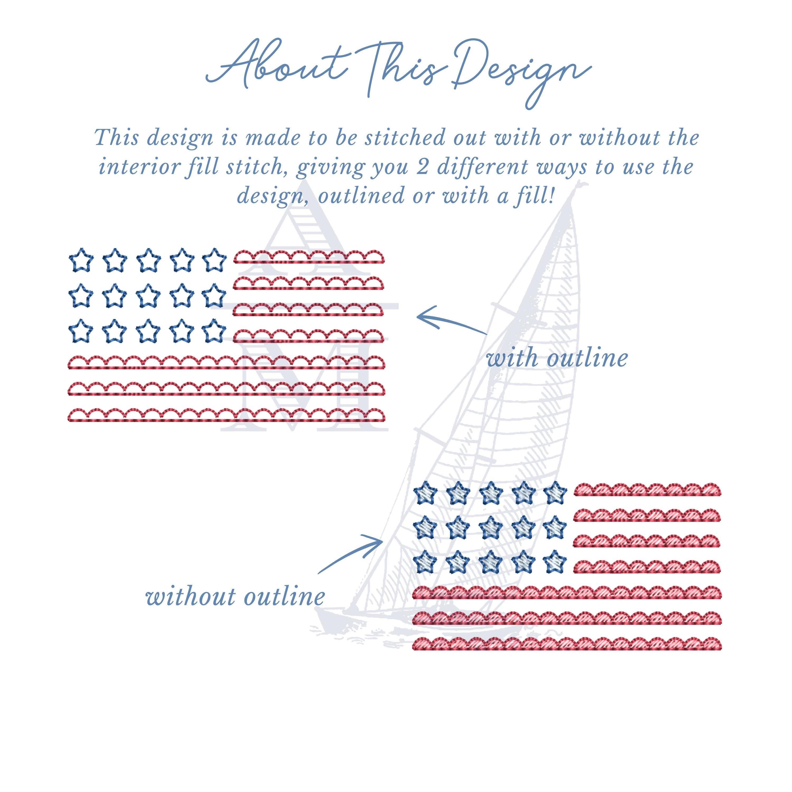 American Flag Patriotic Embroidery Design, Scalloped Flag, Quick Stitch ...