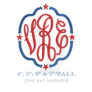 Patriotic Rope Stars Monogram Frame | 4"–7" | Nautical American Military | Machine Embroidery Digital File