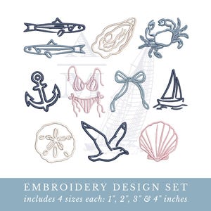 Küsten Strand Stickdatei Paket | 10er Set | Segelboot Anker Krabbenschale | Maritimer Sommer | 4 Größen | Maschinenstickerei Bild 2