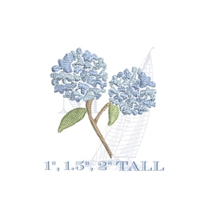 Hydrangea Embroidery Design, Small Size Flower Design,  1&quot; 1.5&quot; 2&quot; Tall,  Machine Embroidery Digital File