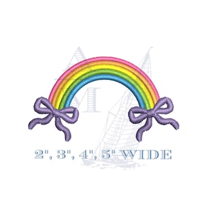 Rainbow and Bows Embroidery Design 2, 3, 4&quot; & 5&quot; Wide