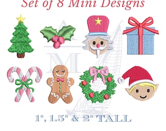 Mini Christmas Embroidery Design Files, Nutcracker, Candy Cane, Gingerbread Man, Holiday Design